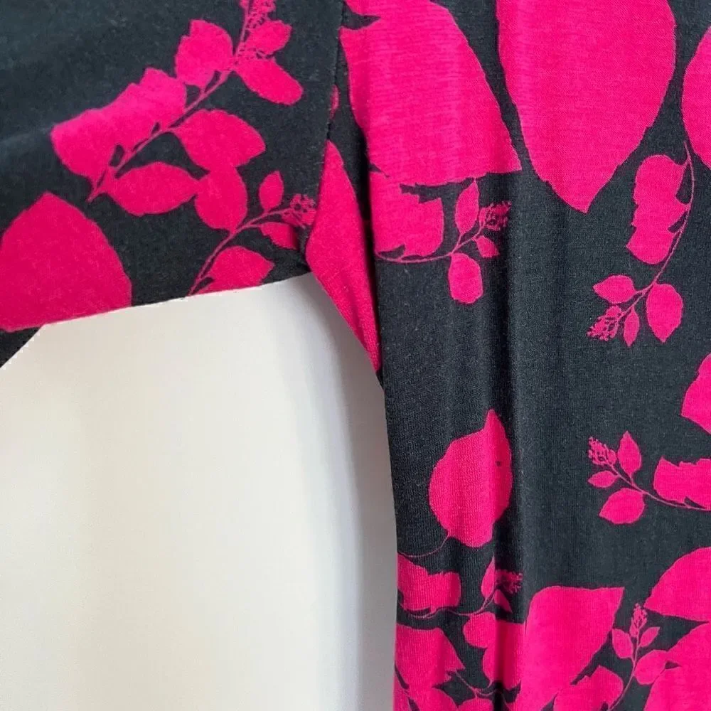 Garnet Hill Brianna Wrap Dress Pink Gray Floral Floral Print 3/4 sleeves M